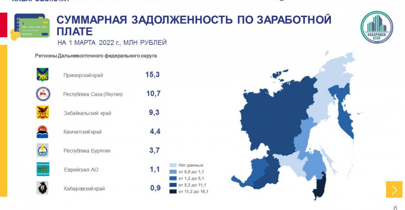 О просроченной задолженности по заработной плате по Хабаровскому краю на 1 марта 2022 года